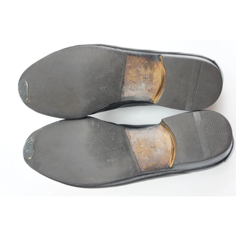 Gucci Horsebit Loafers 40.5 D Black Leather Web Stripe Vintage Good